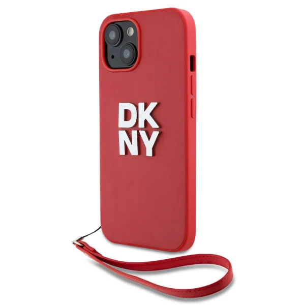 DKNY PU Leather Stack Logo Wrist Strap Case for iPhone 15, DKHCP15SPBSWSP, Red 1