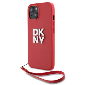 Калъф DKNY PU Leather Stack Logo Wrist Strap за iPhone 15, DKHCP15SPBSWSP, Червен
