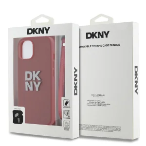 DKNY PU Leather Stack Logo Wrist Strap Case for iPhone 15, DKHCP15SPBSWSP, Red 4