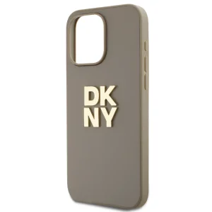 DKNY PU Leather Stack Logo Wrist Strap Case for iPhone15 Pro, DKHCP15LPBSWSE, Beige 3