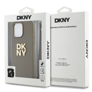 DKNY PU Leather Stack Logo Wrist Strap Case for iPhone15 Pro, DKHCP15LPBSWSE, Beige 4