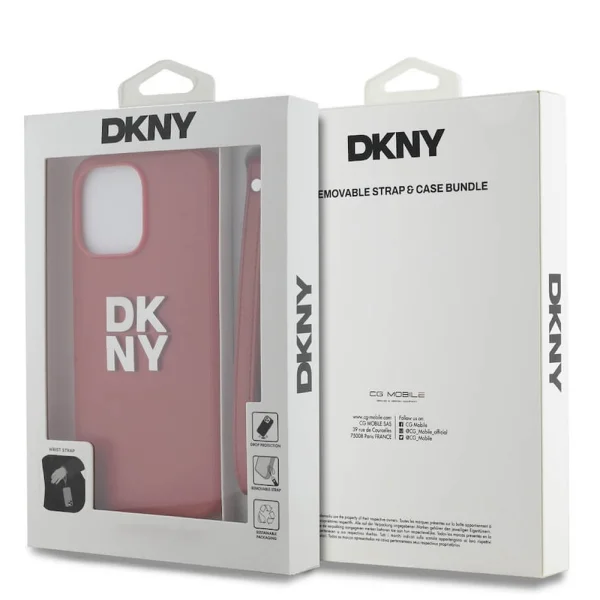 DKNY PU Leather Stack Logo Wrist Strap Case for iPhone15 Pro Max, DKHCP15XPBSWSP, Red 5