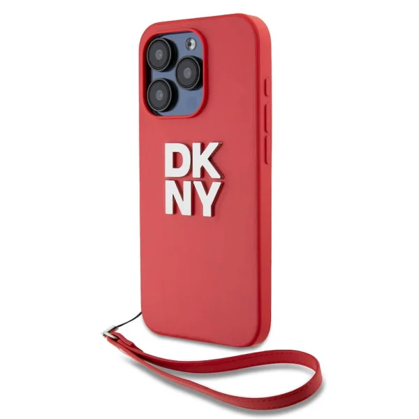 DKNY PU Leather Stack Logo Wrist Strap Case for iPhone15 Pro Max, DKHCP15XPBSWSP, Red 2