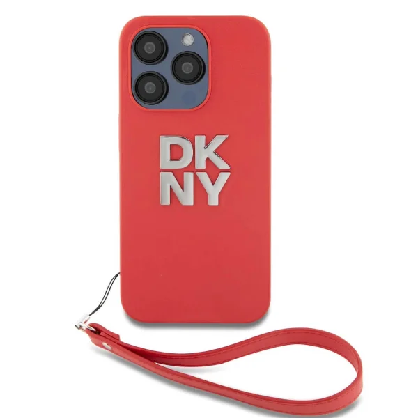 DKNY PU Leather Stack Logo Wrist Strap Case for iPhone15 Pro Max, DKHCP15XPBSWSP, Red 1