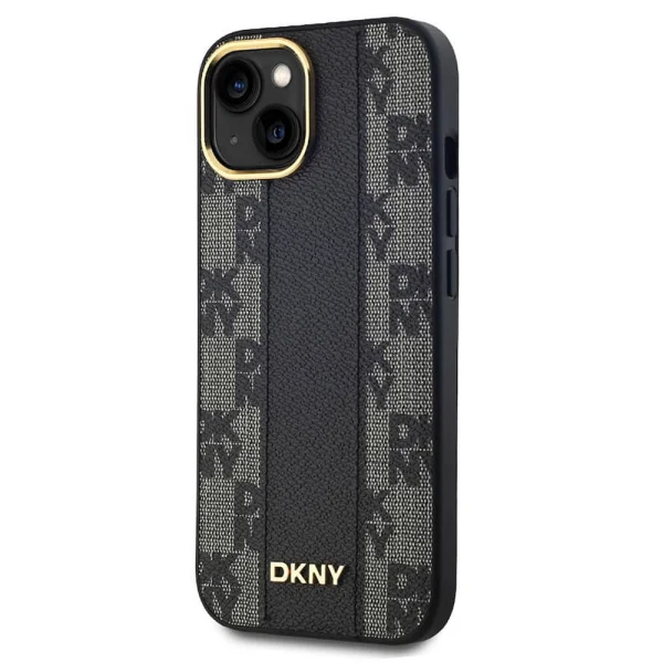 DKNY PU Leather Checkered Pattern MagSafe Case for iPhone 15, DKHMP15SPCPVSLK, Black 3