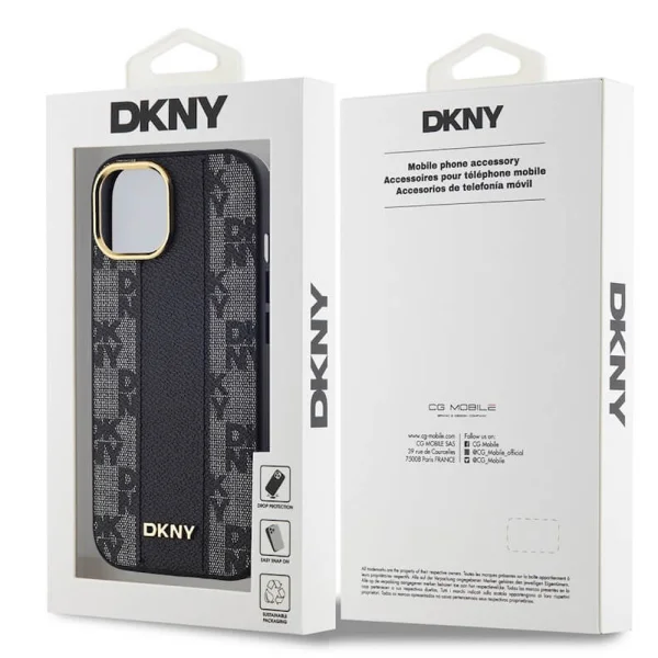 DKNY PU Leather Checkered Pattern MagSafe Case for iPhone 15, DKHMP15SPCPVSLK, Black 5