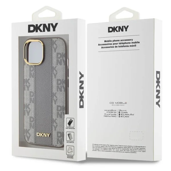DKNY PU Leather Checkered Pattern MagSafe Case for iPhone 15, DKHMP15SPCPVSLE, Beige 5