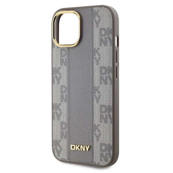 DKNY PU Leather Checkered Pattern MagSafe Case for iPhone 15, DKHMP15SPCPVSLE, Beige 3