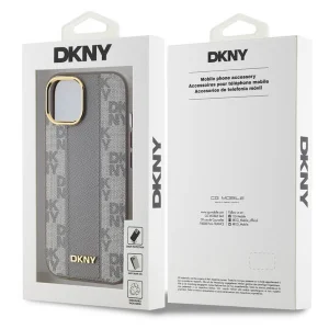 DKNY PU Leather Checkered Pattern MagSafe Case for iPhone 15, DKHMP15SPCPVSLE, Beige 5