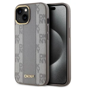 Калъф DKNY PU Leather Checkered Pattern MagSafe за iPhone 15, DKHMP15SPCPVSLE, Бежов