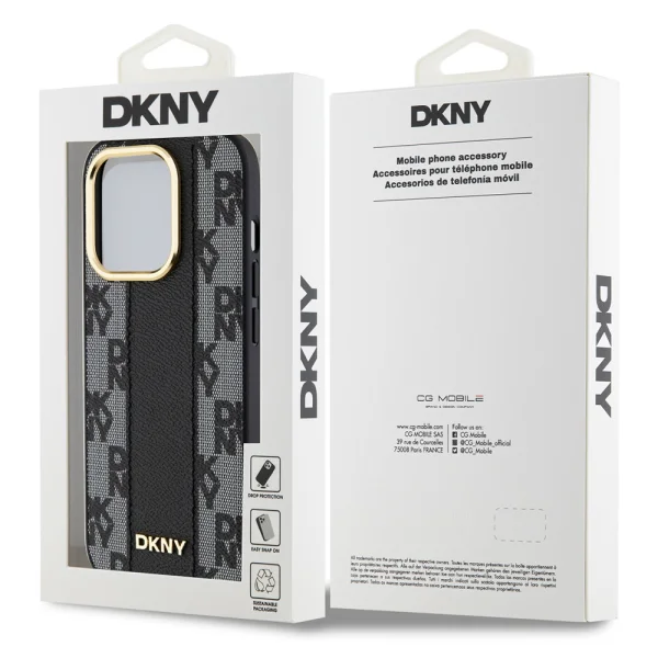 Калъф DKNY PU Leather Checkered Pattern MagSafe за iPhone 15 Pro, DKHMP15LPCPVSLK, Черен 5