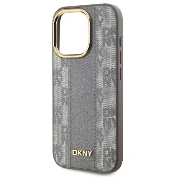 DKNY PU Leather Checkered Pattern MagSafe Case for iPhone 15 Pro, DKHMP15LPCPVSLE, Beige 3