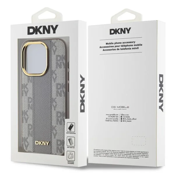 DKNY PU Leather Checkered Pattern MagSafe Case for iPhone 15 Pro Max, DKHMP15XPCPVSLE, Beige 5