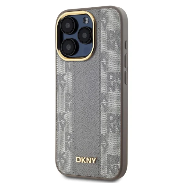DKNY PU Leather Checkered Pattern MagSafe Case for iPhone 15 Pro Max, DKHMP15XPCPVSLE, Beige 2