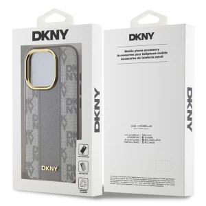 DKNY PU Leather Checkered Pattern MagSafe Case for iPhone 15 Pro Max, DKHMP15XPCPVSLE, Beige 5