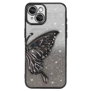 Силиконов калъф Butterfly Water за iPhone 15, Черен