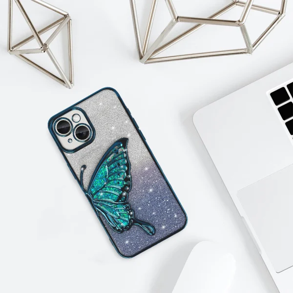 Silicone Case Butterfly Water for iPhone 15, Blue 3