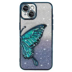 Силиконов калъф Butterfly Water за iPhone 15, Син