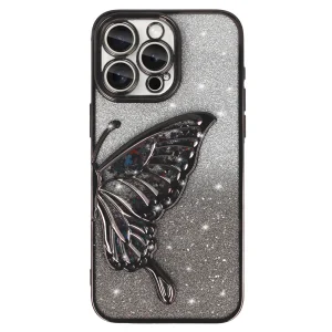 Силиконов калъф Butterfly Water за iPhone 15 Pro, Черен
