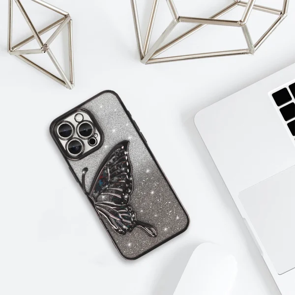 Силиконов калъф Butterfly Water за iPhone 15 Pro Max, Черен 3