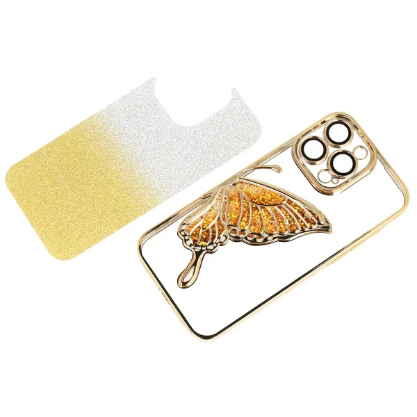 Силиконов калъф Butterfly Water за iPhone 15 Pro Max, Златист 2