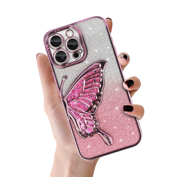 Butterfly Water Silicone Case for iPhone 15 Pro, Pink 3