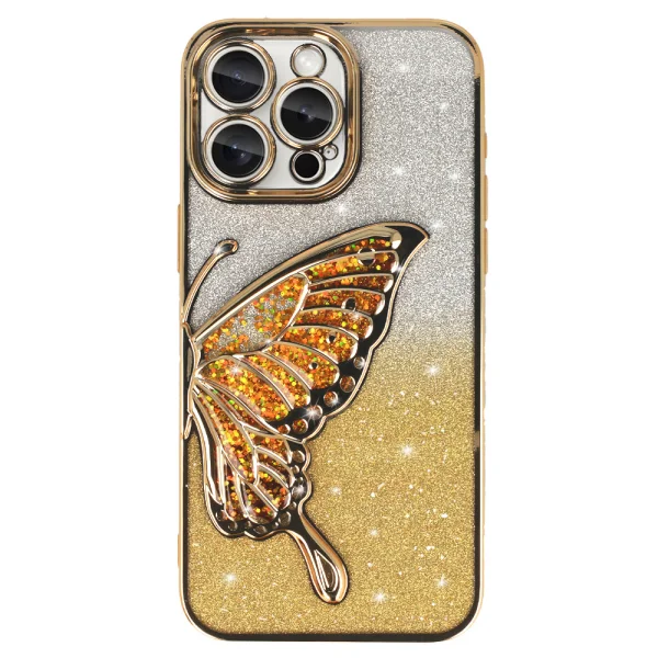Silicone Case Butterfly Water for iPhone 15 Pro, Gold 1