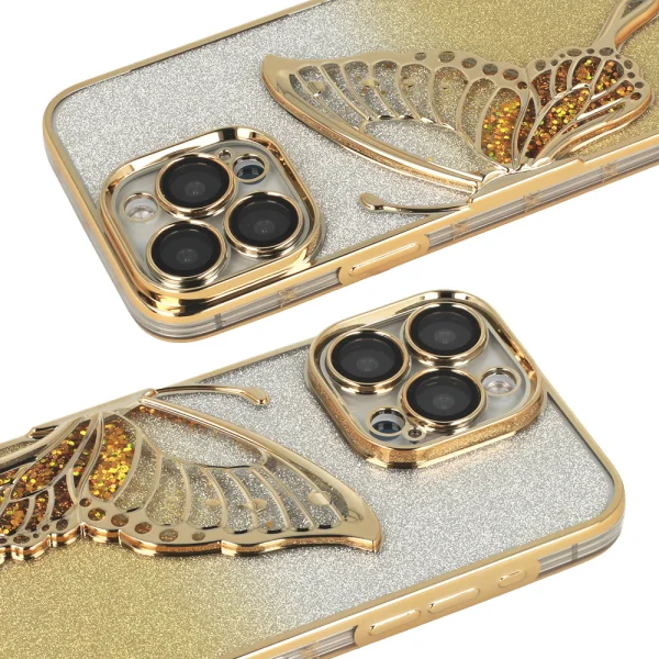 Silicone Case Butterfly Water for iPhone 15 Pro, Gold 3