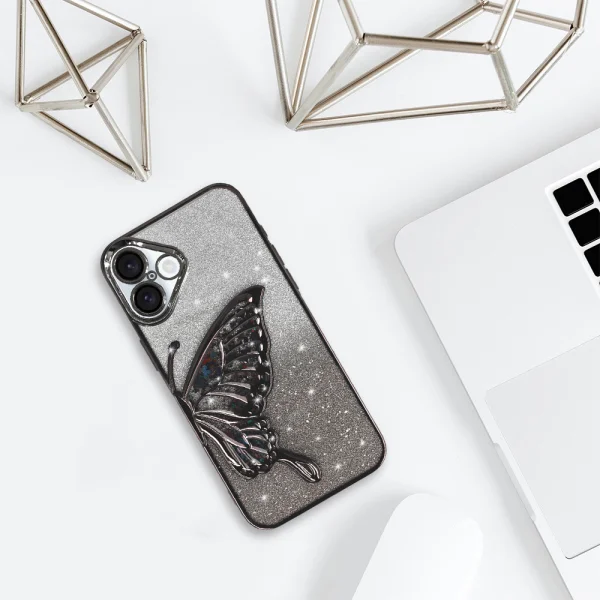 Silicone case Butterfly Water for iPhone 16, Black 2