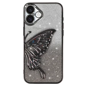 Силиконов калъф Butterfly Water за iPhone 16, Черен