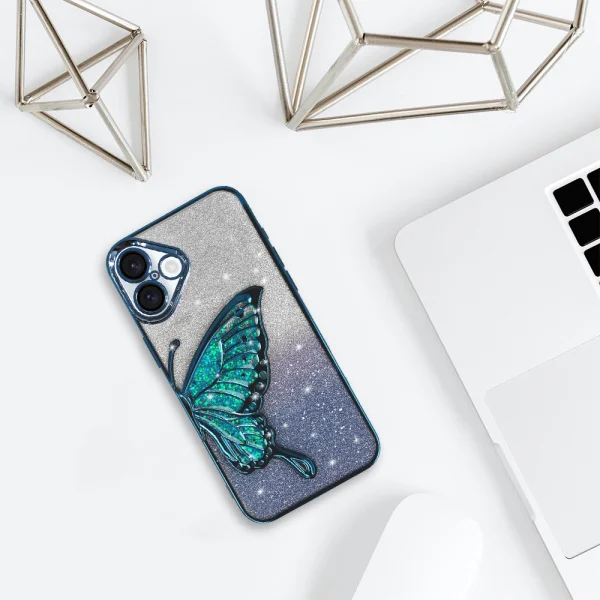 Silicone Case Butterfly Water for iPhone 16, Blue 2