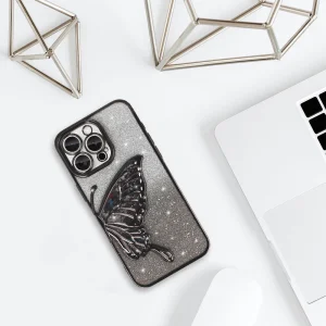 Silicone Case Butterfly Water for iPhone 16 Pro Max, Black 3