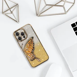 Silicone Case Butterfly Water for iPhone 16 Pro, Gold 3