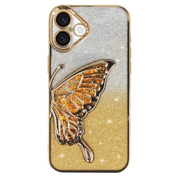 Силиконов калъф Butterfly Water за iPhone 16, Златист 1