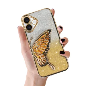 Силиконов калъф Butterfly Water за iPhone 16, Златист 3
