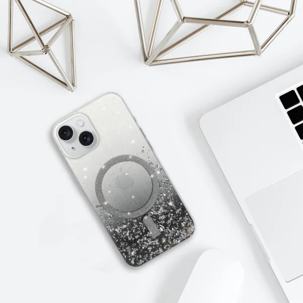 Удароустойчив калъф Moonlite MagSF за iPhone 15, Черен- прозрачен 2
