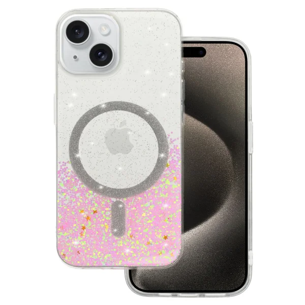 Удароустойчив калъф Moonlite MagSF за iPhone 15, Розов - прозрачен 2