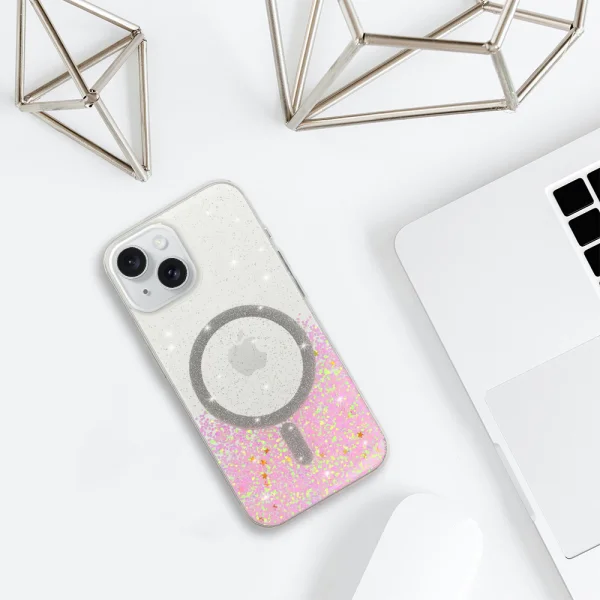 Удароустойчив калъф Moonlite MagSF за iPhone 15, Розов - прозрачен 4