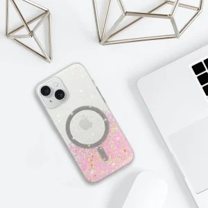 Удароустойчив калъф Moonlite MagSF за iPhone 15, Розов - прозрачен 4