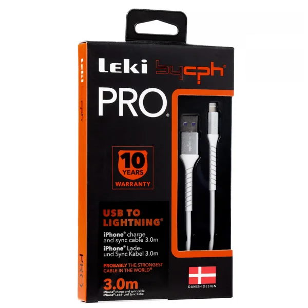 Кабел Leki bycph Pro от USB към Lightning, 3m, Бял 2