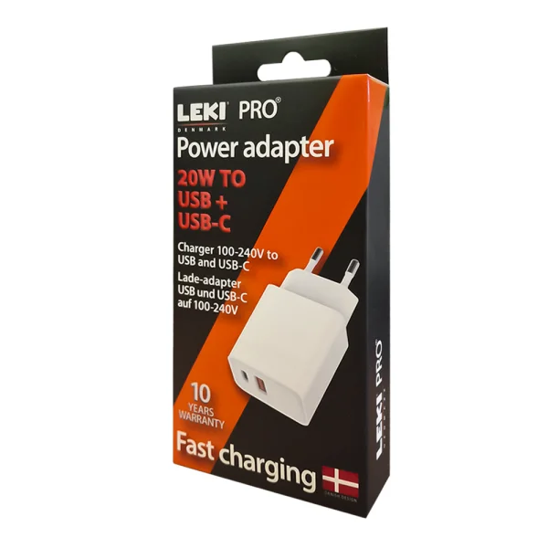 Зарядно 220V Leki bycph Pro, 20W 1xUSB, 1xUSB-C, Бял 2