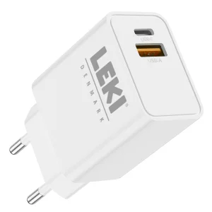 Зарядно 220V Leki bycph Pro, 20W 1xUSB, 1xUSB-C, Бял