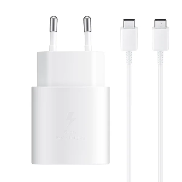 Зарядно SAMSUNG EP-TA800EWE 25W, с кабел EP-DA905BWE USB-C към USB-C, Бял, bulk 1
