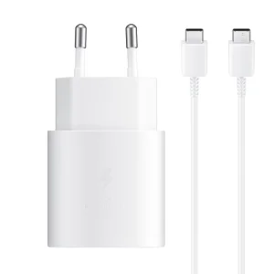 Зарядно SAMSUNG EP-TA800EWE 25W, с кабел EP-DA905BWE USB-C към USB-C, Бял, bulk