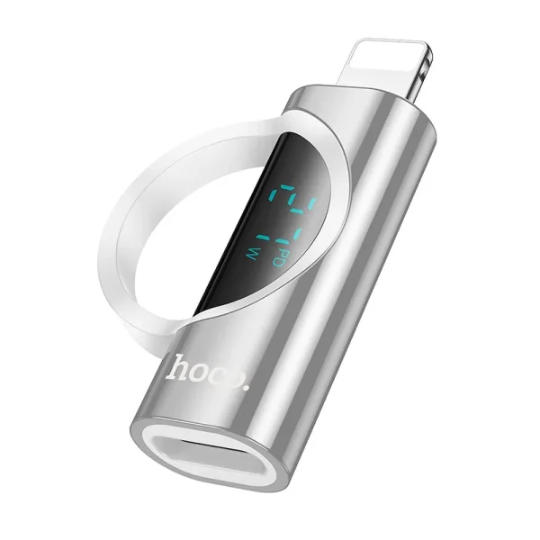 Adapter HOCO UA32B  Lightning (male) to USB C (female), wint digital display, 2.4A, 27W, Silver 3