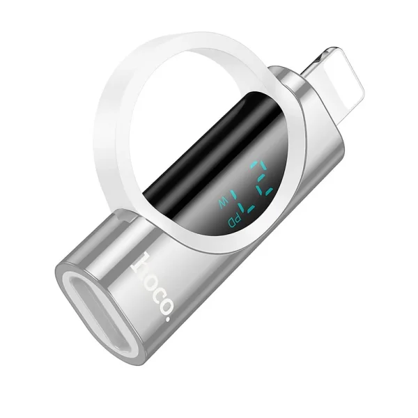 Adapter HOCO UA32B  Lightning (male) to USB C (female), wint digital display, 2.4A, 27W, Silver 1