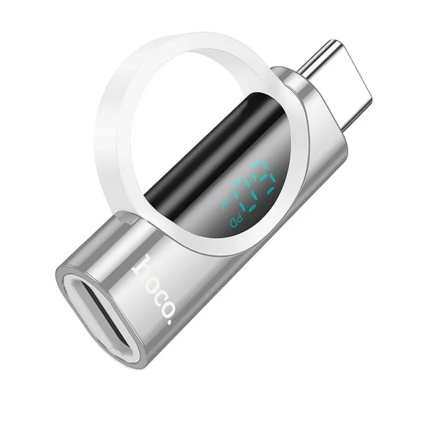 Адаптер HOCO UA32A Type C (male) to Lightning (female), wint digital display, 3A, 60W, Сребрист 1