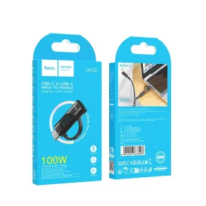Адаптер HOCO UA32 Type C (male) to Lightning (female), wint digital display, 5A, 100W, Черен 5