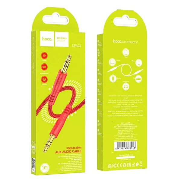 Аудио кабел AUX HOCO UPA24, 3.5mm към 3.5mm, 1 м, Червен 5