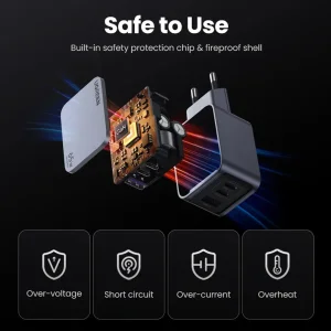 Зарядно устройство UGREEN X755 Nexode Pro 220V 2xUSB-C,1xUSB A, GaN, 65W, с кабел USB-C 5